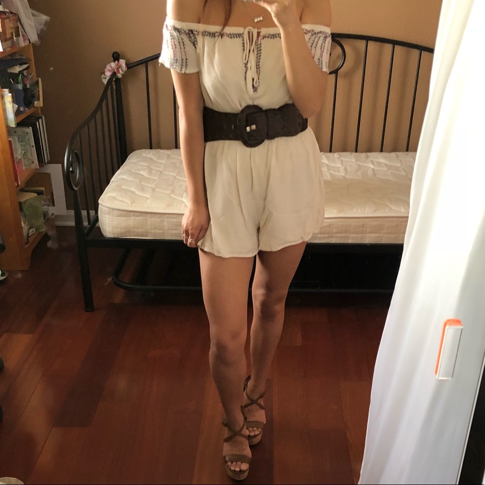 Embroidered Off the Shoulder Romper